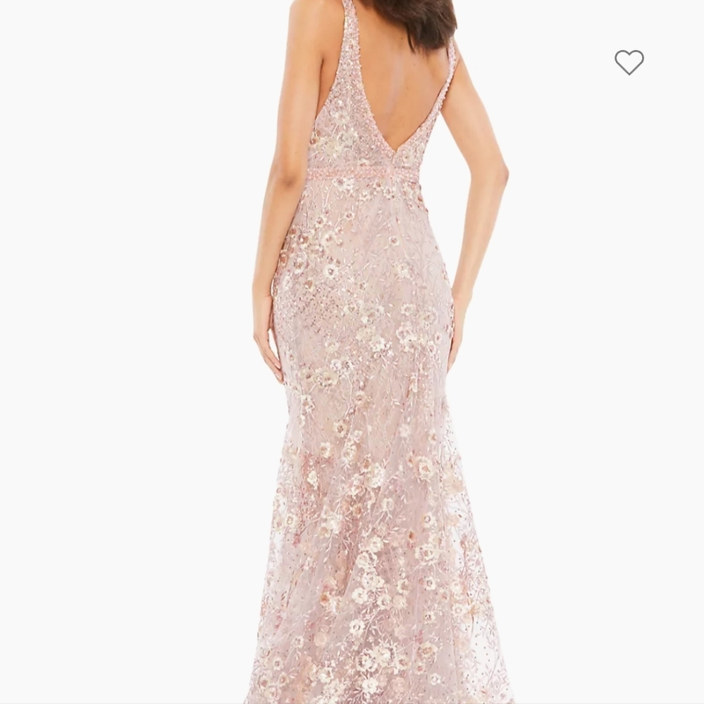 Mac Duggal embroidered floral pink a-line plunge gown - 67481